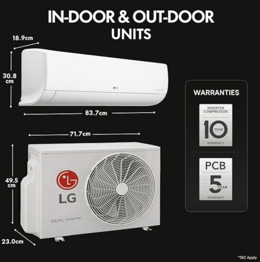 LG 1.5 Ton 2 Star DUAL Inverter Split AC (Copper, Convertible 4-in-1 Cooling, HD Filter with Anti-virus Protection, 2023 Model, RS-Q18ZNVE, White) - Image 3